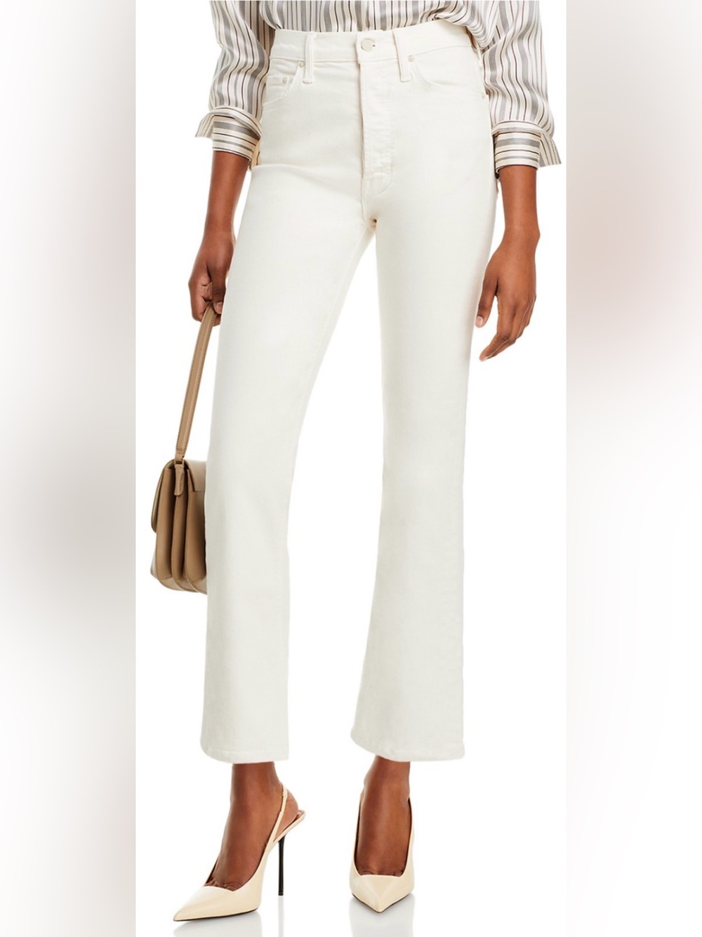 MOTHER The Tripper High Rise Ankle Jeans in Cream Puff